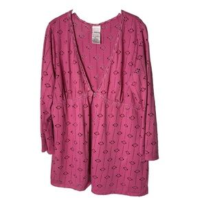Roaman's Cardigan Top Plus Size 18W 20W Eyelet Design Berry Pink Hook Closure